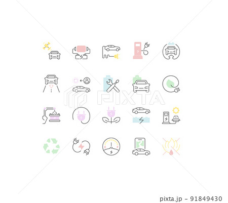Set Vector Line Icons of Electric Vehicle. 91849430