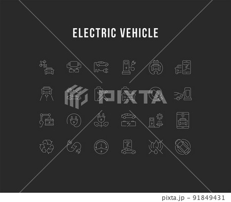 Set Vector Line Icons of Electric Vehicle. Set Vector Line Icons of Electric Vehicle. 91849431