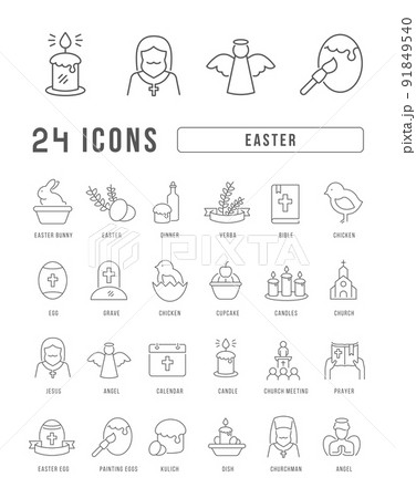 Vector Line Icons of Easter 91849540