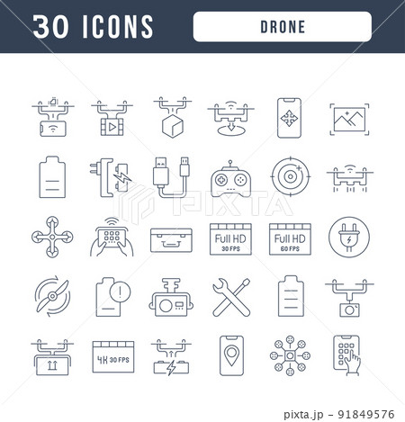 Set of linear icons of Drone 91849576