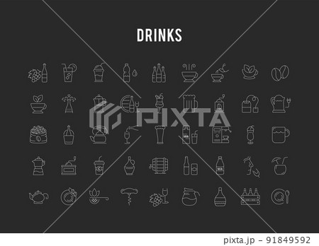 Set Vector Flat Line Icons Drinks and Alcohol 91849592