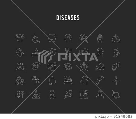 Set Vector Flat Line Icons of Ill 91849682