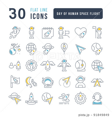 Vector Line Icons of Day of Human Space Flight 91849849