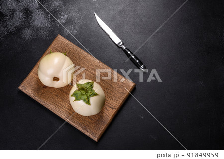Fresh white eggplant ripped from the garden by the house 91849959