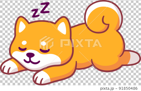 Cute cartoon sleeping Shiba Inu 91850486