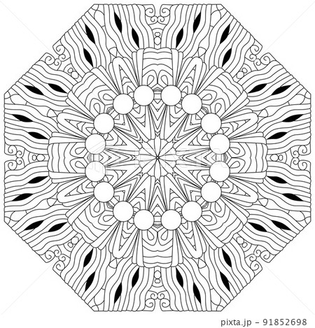 Hand drawn zentangle circular ornament for coloring page. 91852698