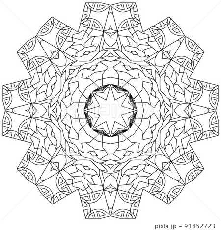 Hand drawn zentangle circular ornament for coloring page. 91852723