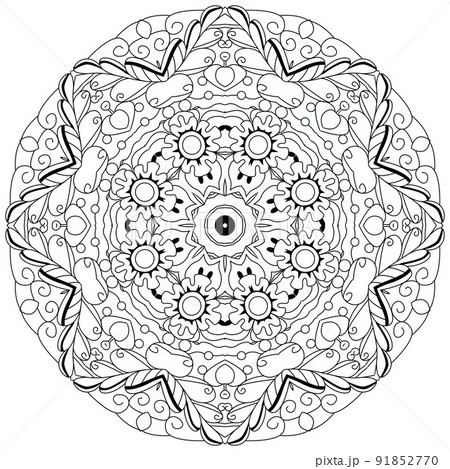 Hand drawn zentangle circular ornament for coloring page. Hand drawn zentangle circular ornament for coloring page. 91852770