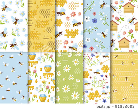 Apiary pattern. Wax bees healthy natural honey farms recent vector seamless backgrounds for textile design projects 91853085