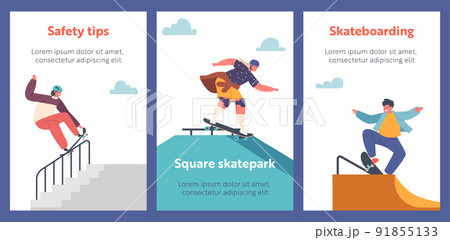 Children Skating in City Park Cartoon Banners. Teen or Preteen Kids Skaters on Longboards, Boys and Girls Urban Culture Children Skating in City Park Cartoon Banners. Teen or Preteen Kids Skaters on Longboards, Boys and Girls Urban Culture 91855133