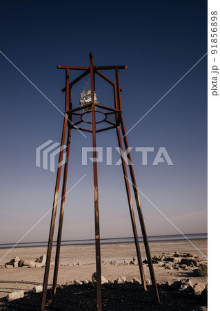 Bombay Beach, California USA - May 2021 Bizarre artwork an the eastern Salton Sea shore, Southern California 91856898