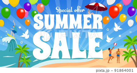 Summer Sale ( 夏セール) 広告テンプレート ベクターバナーイラスト 91864001