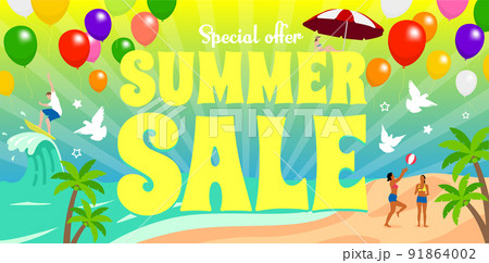 Summer Sale ( 夏セール) 広告テンプレート ベクターバナーイラスト 91864002