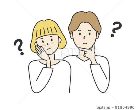 悩んでいる若い男女のイラスト 91864990