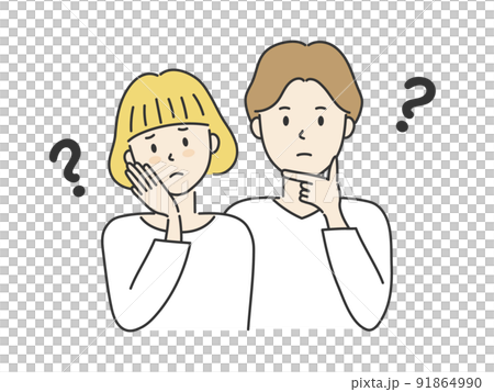 悩んでいる若い男女のイラスト 91864990