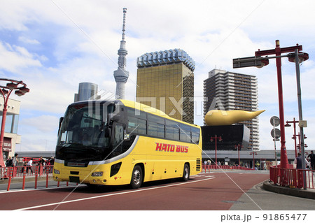 東京浅草を行く、はとバスの日帰り観光バス(都内観光) 91865477