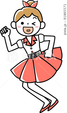 50年代風のファッションで踊る女の子 50年代風のファッションで踊る女の子 91865571