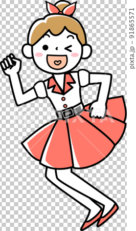 50年代風のファッションで踊る女の子 50年代風のファッションで踊る女の子 91865571