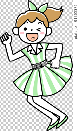 50年代風のファッションで踊る女の子 91865575