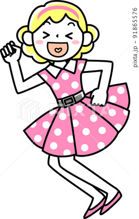 50年代風のファッションで踊る女の子 91865576
