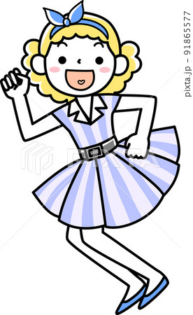 50年代風のファッションで踊る女の子 91865577