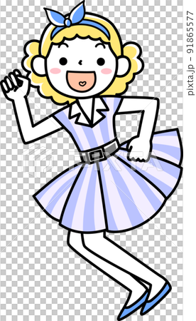 50年代風のファッションで踊る女の子 91865577