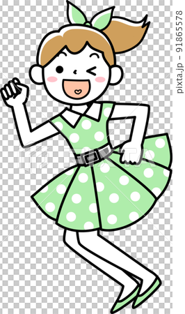 50年代風のファッションで踊る女の子 91865578