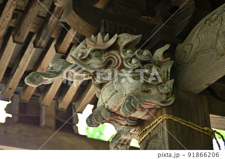 埼玉県秩父市下吉田 椋(むく)神社内 八幡宮旧本殿の守護神 埼玉県秩父市下吉田 椋(むく)神社内 八幡宮旧本殿の守護神 91866206