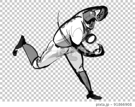 墨絵風 野球選手 墨絵風 野球選手 91866908