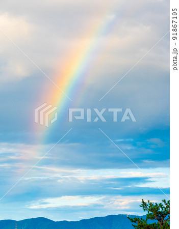 雨上がりの空に浮かぶ美しい虹 雨上がりの空に浮かぶ美しい虹 91867195
