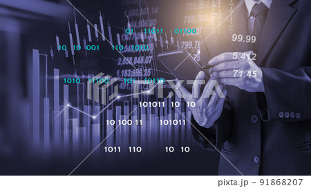 Stock market or forex trading graph and candlestick chart suitable for financial investment concept. Economy trends background for business idea and all art work design. Abstract finance background. Stock market or forex trading graph and candlestick chart suitable for financial investment concept. Economy trends background for business idea and all art work design. Abstract finance background. 91868207