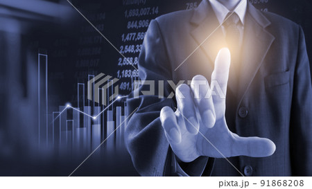 Stock market or forex trading graph and candlestick chart suitable for financial investment concept. Economy trends background for business idea and all art work design. Abstract finance background. Stock market or forex trading graph and candlestick chart suitable for financial investment concept. Economy trends background for business idea and all art work design. Abstract finance background. 91868208