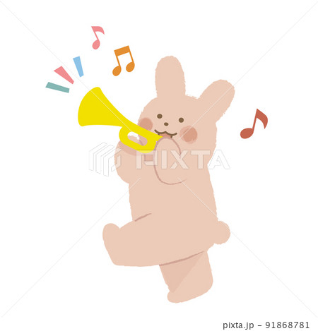 トランペットを吹くウサギ 91868781