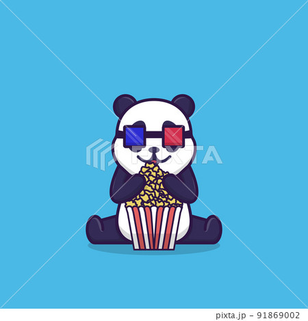 Cute panda watching cinema eating pop corn 91869002