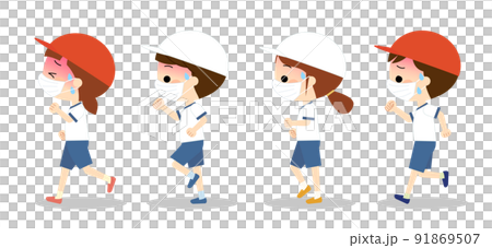 Spicy children wearing masks and running in gym clothes Spicy children wearing masks and running in gym clothes 91869507