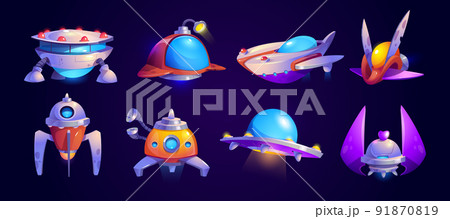 Alien spaceship, ufo game icons vector set. 91870819