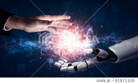 Futuristic robot artificial intelligence enlightening AI technology concept Futuristic robot artificial intelligence enlightening AI technology concept 91871326