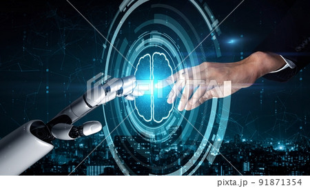 Futuristic robot artificial intelligence enlightening AI technology concept 91871354