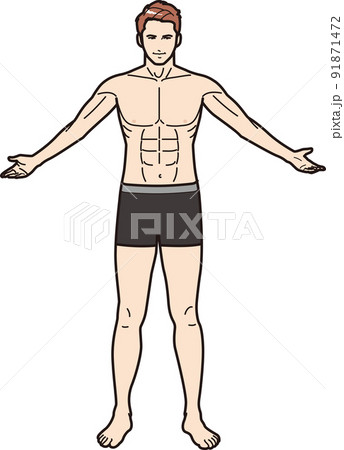 手を広げる筋肉質の男性 91871472