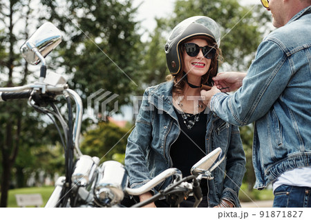 Getting Ready for Motorcycle Ride 91871827