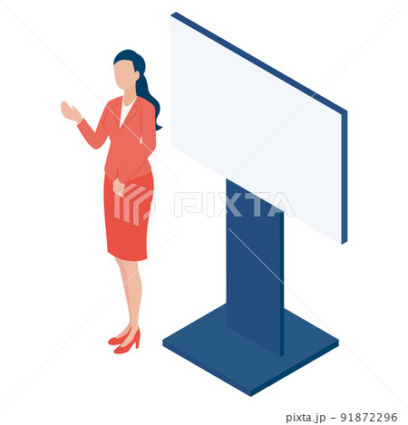 大型モニターで発表をする女性のアイソメイラスト 大型モニターで発表をする女性のアイソメイラスト 91872296