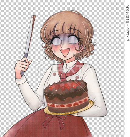 少女漫画風イラスト素材・チョコレートケーキと白目のパティシエール 少女漫画風イラスト素材・チョコレートケーキと白目のパティシエール 91874636