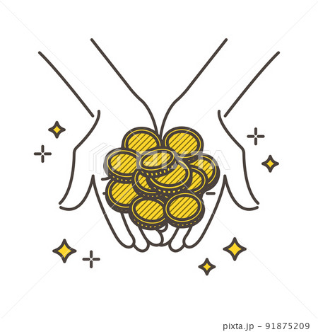 両手いっぱいのコイン。お金持ちやポイント還元のコンセプト【ベクターイラスト素材】 91875209