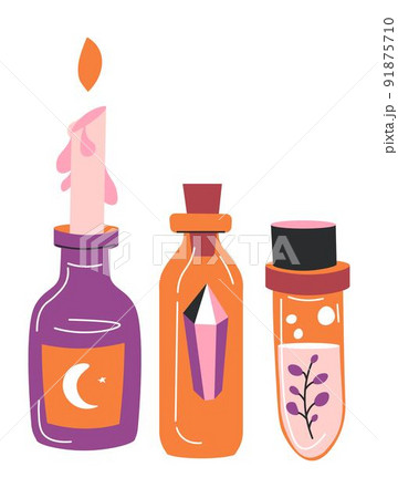 Magic ingredients, gem stone and burning candle Magic ingredients, gem stone and burning candle 91875710