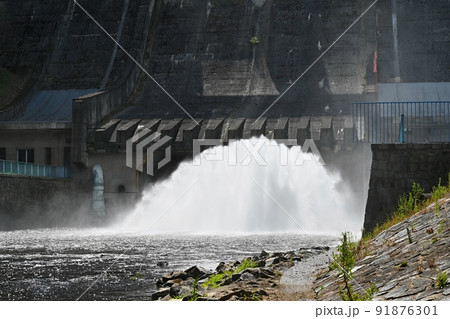 Hydroelectric power station - run-of-river hydroelectric power station. Kaplan turbine. Mohelno-Czech Republic. 91876301