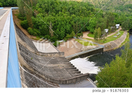 Hydroelectric power station - run-of-river hydroelectric power station. Kaplan turbine. Mohelno-Czech Republic. 91876303