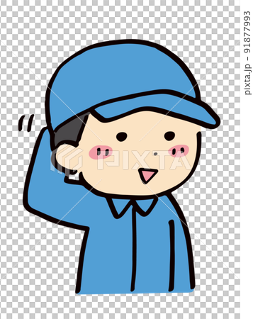 照れている作業服の男性 91877993