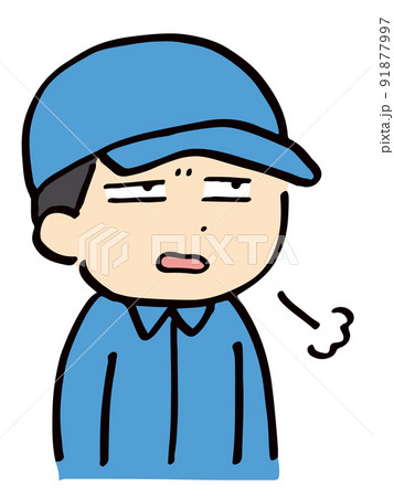 ため息を吐く作業服の男性 ため息を吐く作業服の男性 91877997