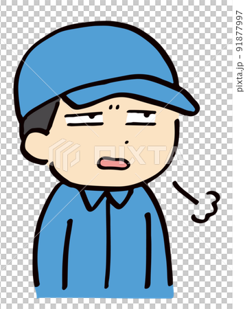 ため息を吐く作業服の男性 ため息を吐く作業服の男性 91877997