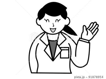 笑顔で案内する若い女性医師 91878954